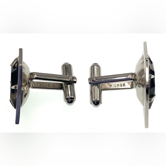 VTG 70s Hickok Cufflinks Silver Tone Asymmetrical Faceted Amethyst Gem Signed - Picture 8 of 12